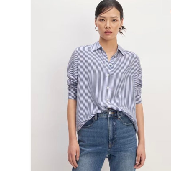 Everlane | The Washable Clean Silk Relaxed Shirt in Blue/White - Picture 1 of 8